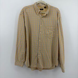 IZOD‎ Mens XL Yellow Blue Plaid 100% Cotton Long Sleeve Button Down Shirt